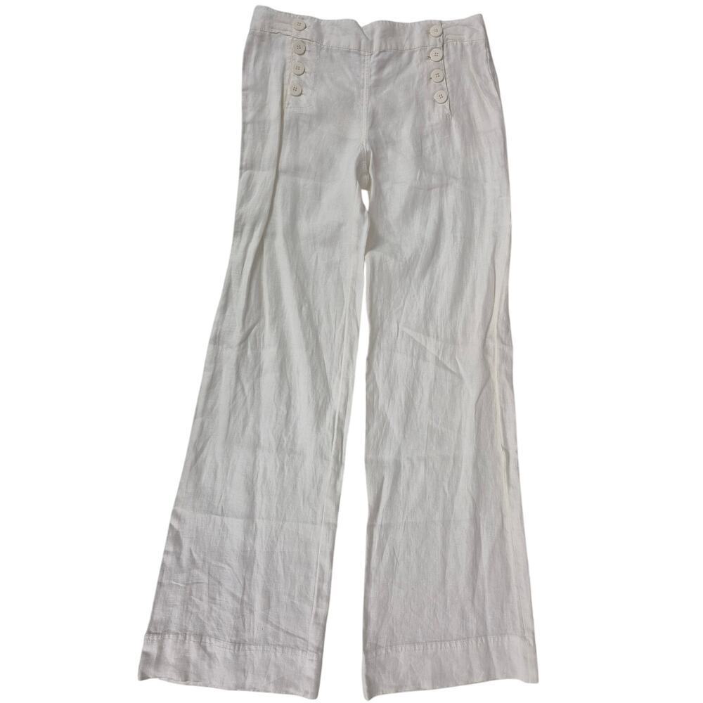 Max Studio 100% White Linen Wide Leg Button Front Pants Sz 2 Beach Cruise NWT